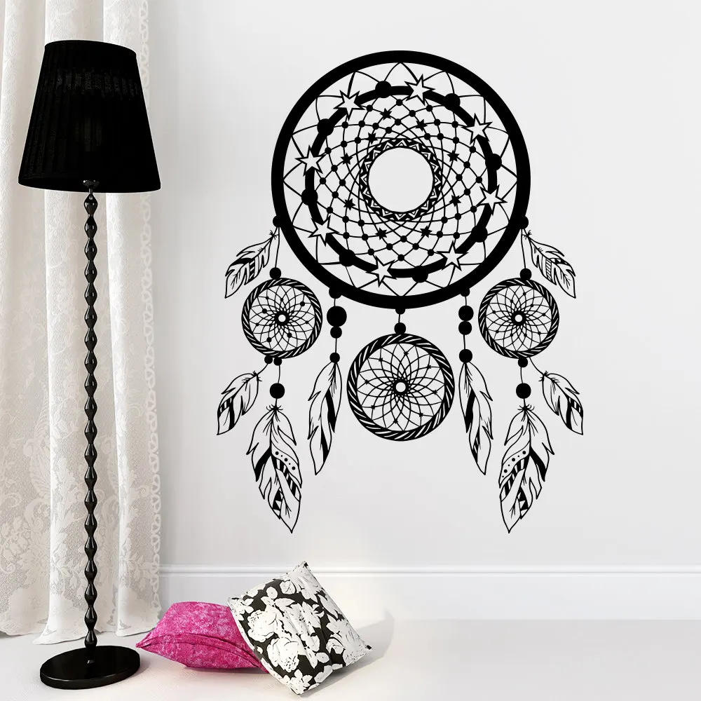 

Bohemian Dream Catcher Wall Decals Feather Boho Art Fashion Bedroom Decor Dreamcatcher Vinyl Stickers Home Yoga Studio NY-370