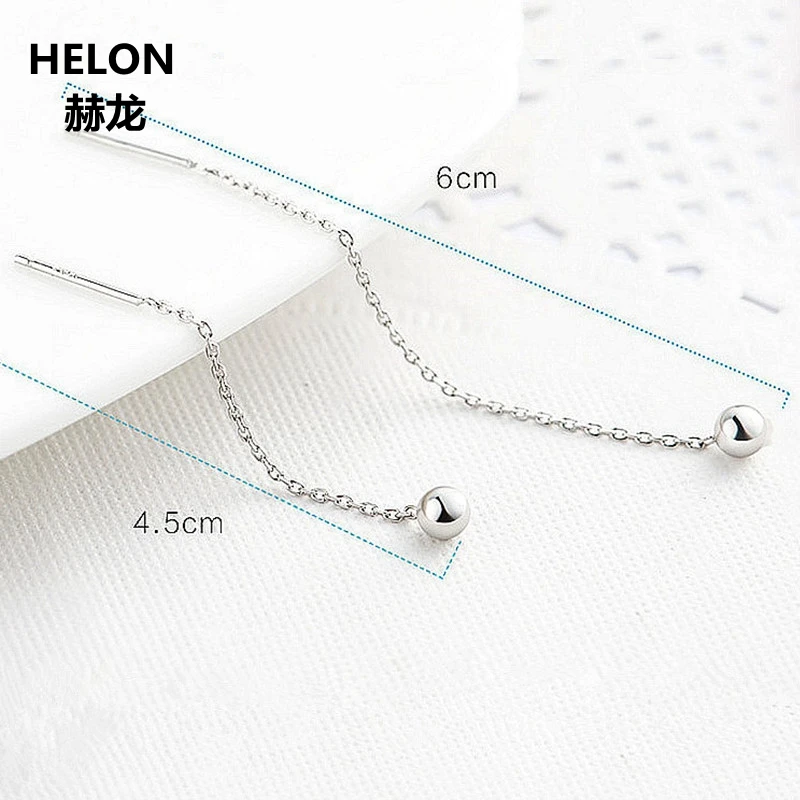 

925 Sterling Silver Women Drop Earrings 4mm Silver Ball Fine Jewelry Earrings 4.5cmm 6cm Chain