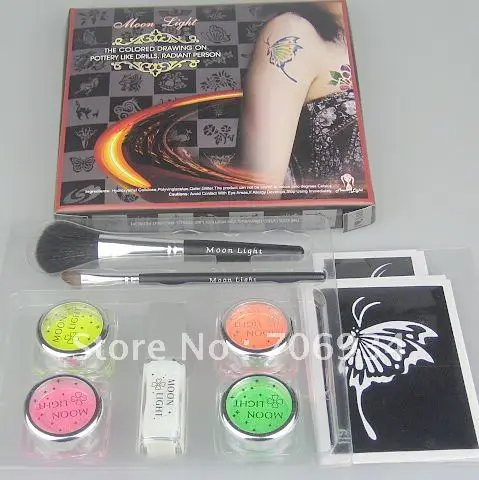 

Glitter tattoo kit 4 Colors Supply Body Painting Tattoo Deluxe Kit Body Art Set FBK4