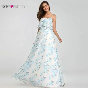 

Beach Style Flower Printed Bridesmaid Dresses 2020 Ever Pretty EP07236PK Spaghetti Straps Chiffon Simple Women Holiday Dress