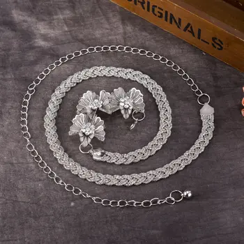 

2019 Women's Lady Fashion Metal Floral Long High Waist Metal Chain Style Belt Body Chain Belts for Women Luxury Cummerbunds