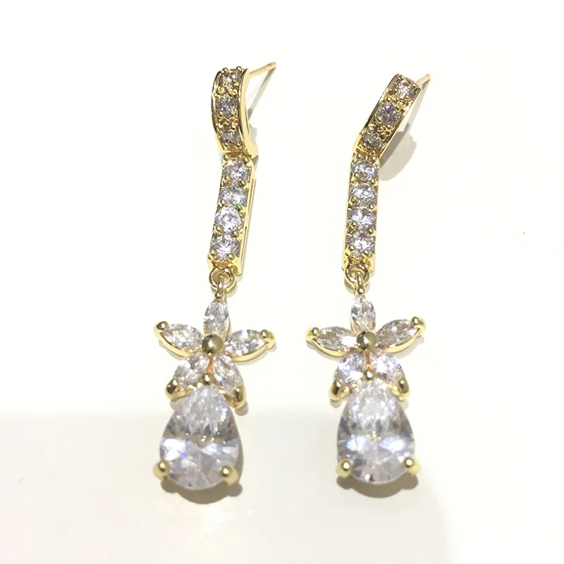 De Lujo Boda Nupcial Gota Colgantes Pendientes de Plata Cristal Pendientes Joyería Regalos