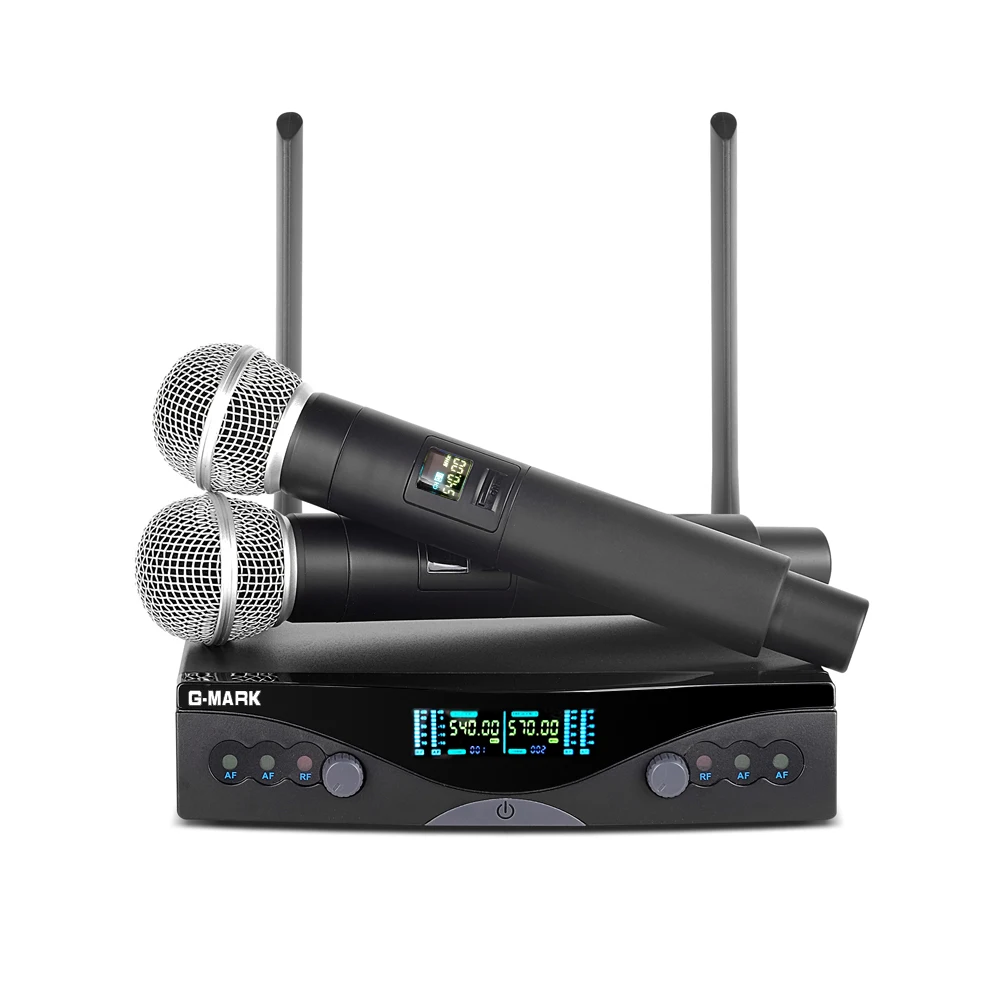 G MARK Беспроводной микрофон Системы длинный диапазон UHF двухканальная 2 ручной