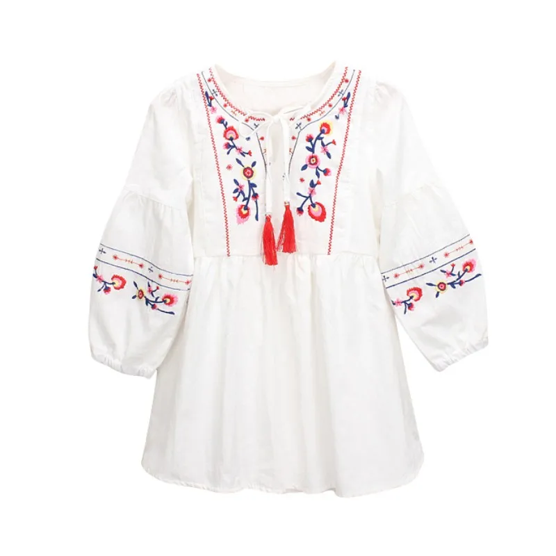 

Autumn Casual Baby Girls Clothes Embroidery Floral Print Dress Cotton Kids Toddler Long Sleeve Sundress with Tassel