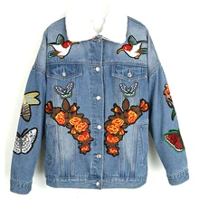 Флисовая джинсовая куртка с вышивкой в виде тигра, цветов и бабочек, зимняя новая модная Базовая куртка, уличная куртка для женщин, chaqueta