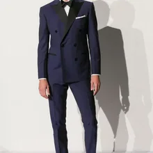 Остроконечные лацканы двойные приталенные Пиджаки мужские костюмы темно-синий Модный парадный смокинг офисный бизнес Terno SlimFit(куртка+ брюки+ галстук-бабочка