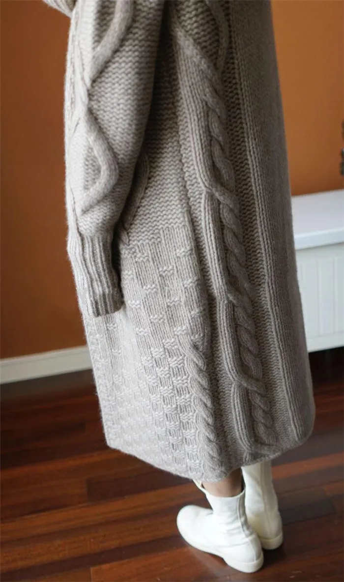 Осень Зима Новое Женское модное вязаное пальто с капюшоном длинный свитер большого размера кардиган Повседневный джемпер