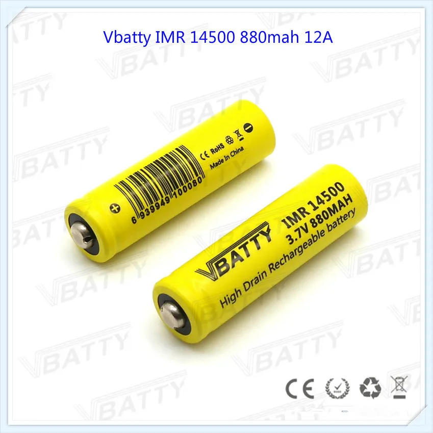 Vbatty IMR 14500 880mah Button top 12A battery