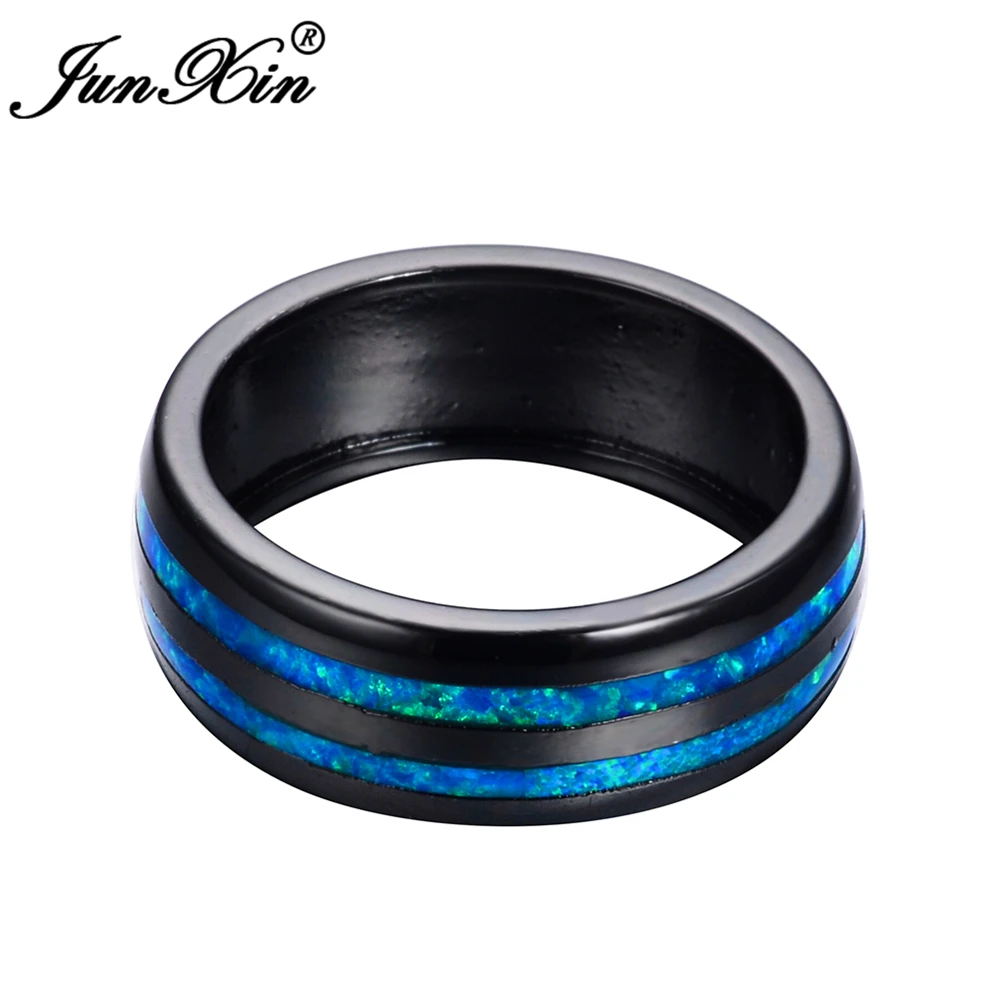 JUNXIN винтажное мужское женское кольцо, кольцо с голубым огненным опалом, ретро кольцо с черным золотом, ювелирные изделия, обручальные кольца для мужчин и женщин