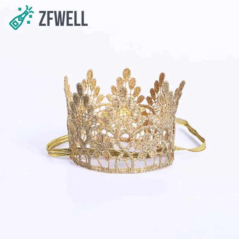 

ZFWELL Golden color flowers lace children birthday party decoration hat baby age crown birthday hat party decoration supplies85