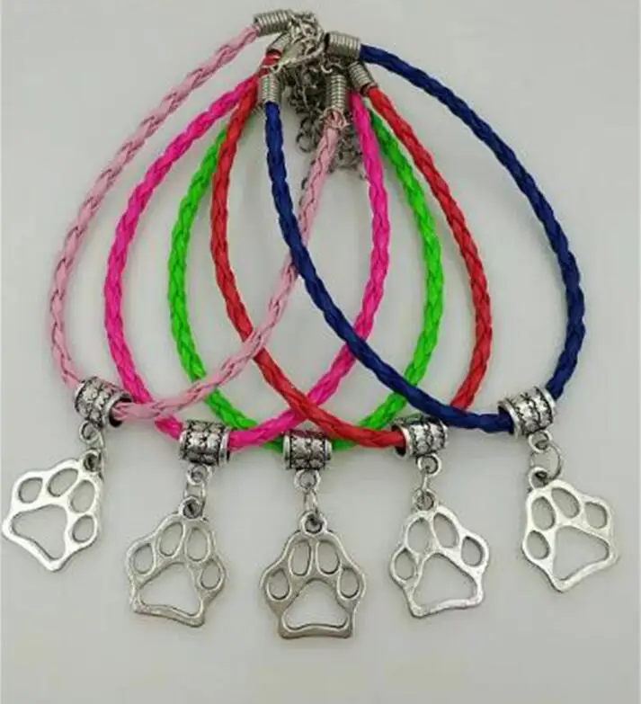

Dog Cat Paw Prints Charm Bracelets & Bangle Alloy Pendant Gift New Fashion Women Jewelry 10pcs