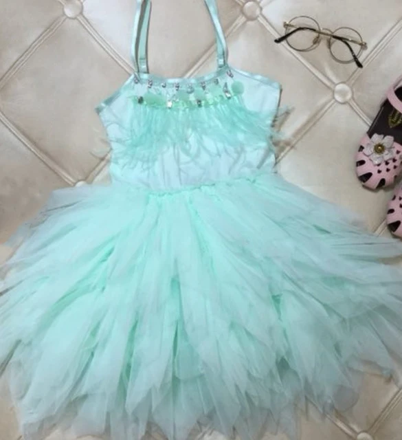 Kids Dress For Girls Flower Girl Fashion Feather Tassels Girls Wedding Party Girls Princess Dresses Clothes 2-10 Yrs - Цвет: Green