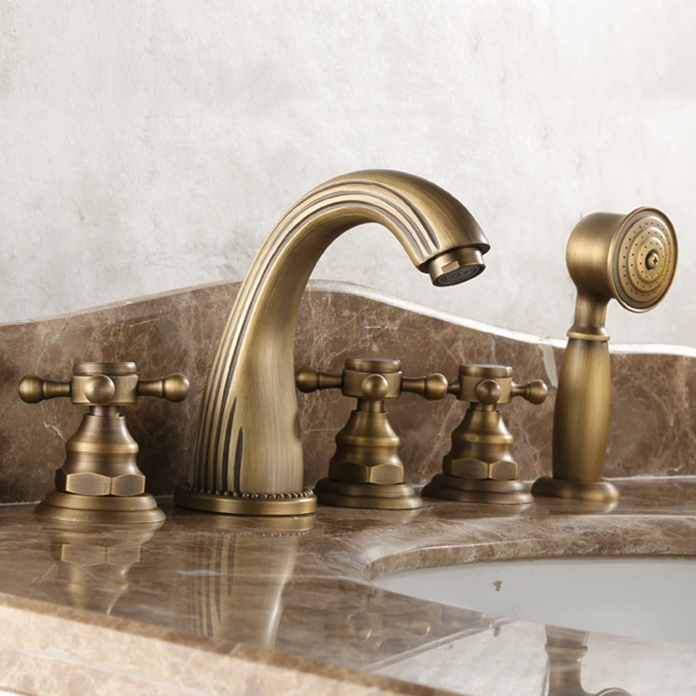 

Full copper hot and cold bath faucet five - piece European - style bronze bath side split five - piece shower faucet TL076