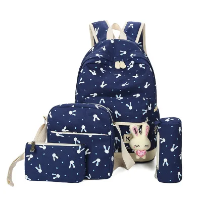 Для женщин Рюкзаки мультфильм кролик печати Школьный рюкзак 4 шт./компл. ранцы высокое качество холст дети рюкзак для подростков