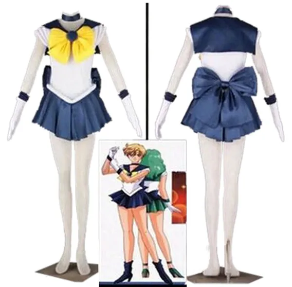 Japanese Anime women Sailor Moon Costume Tenoh Haruka Blue Fancy Dress