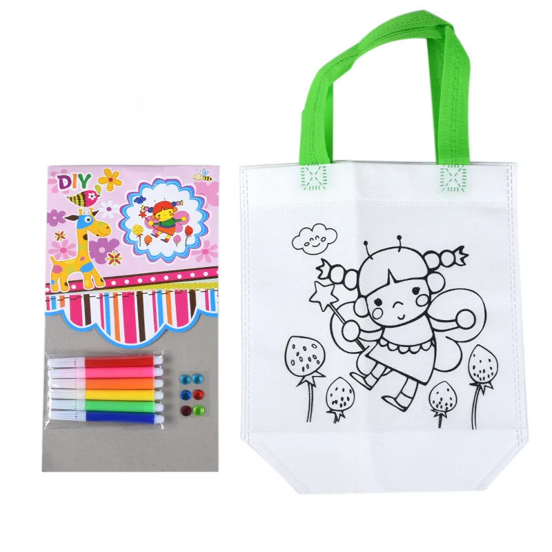 DIY 그래피티 핸드백 어린이 천 그림 가방, 그림 색칠 그리기 장난감, 어린이 교육 공예 장난감, 부직포 포장 가방