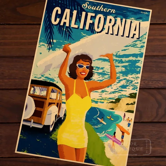 Southern California beach surf Sports Travel Vintage Retro Poster Decorative Wall Stickers Posters Bar Home Decor Gift