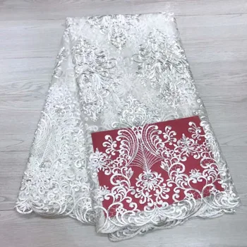 

White Embroidery African French Lace Fabric High Quality Beaded Tulle Lace Fabric French Lace Fabric For Wedding Dress LJ810-818