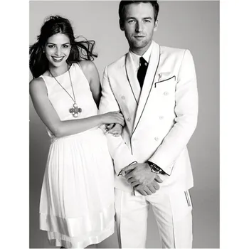 

Slim Fit Double Breasted White Wedding Men Suit Tuxedo 2 Piece Custom Groom Blazer Prom mens Suits Masculino 2017 (Jacket+Pants)
