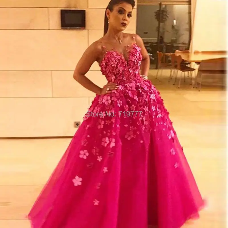 Иллюзия глубокий розовый торжественное платье 3D цветок на заказ Вечеринка платья Abiye Gece Elbisesi Выпускные платья Vestidos De Formatura 2019