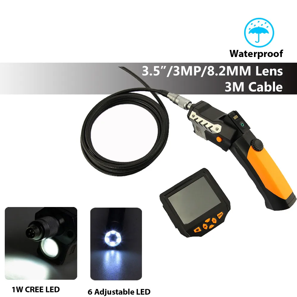 DBPOWER USB Endoscope Camera 3.5" LCD Inspection Camera 8.2mm 3M Cable Flexible Industrial Video Borescope Snake Camera