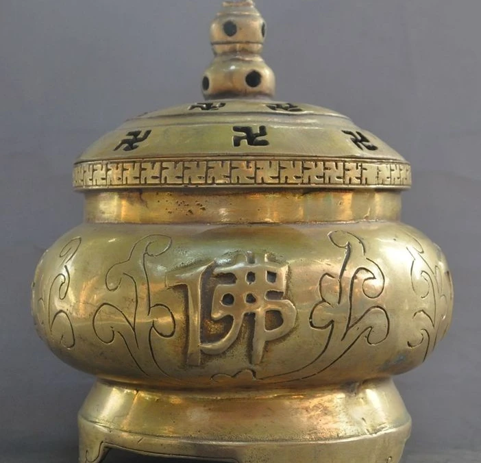 

7" marked chinese buddhism pure brass temple jossstatue incense burner Censer