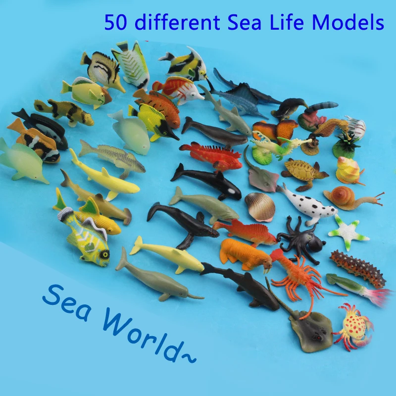 Image 50 pcs Small Size Sea Life Model Toys PVC 4 7cm Pool Fish Toy Early Education Marine Animals Figure Set Great Gift For Children