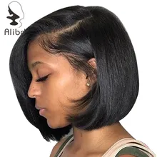 Alibd Short Lace Front Human Hair Wig Brazilian Straight Glueless Bob Wig Natural Color Remy Hair Lace Bob Wig With Baby Hair