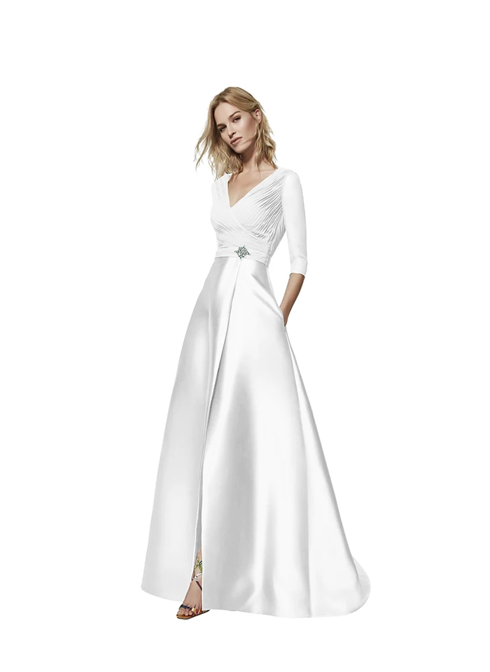 Зеленое Макси-платье с длинным рукавом, с v-образным вырезом, без спинки, с разрезом спереди, элегантные вечерние, с бисером, в пол, платье Robe De Soiree - Цвет: white
