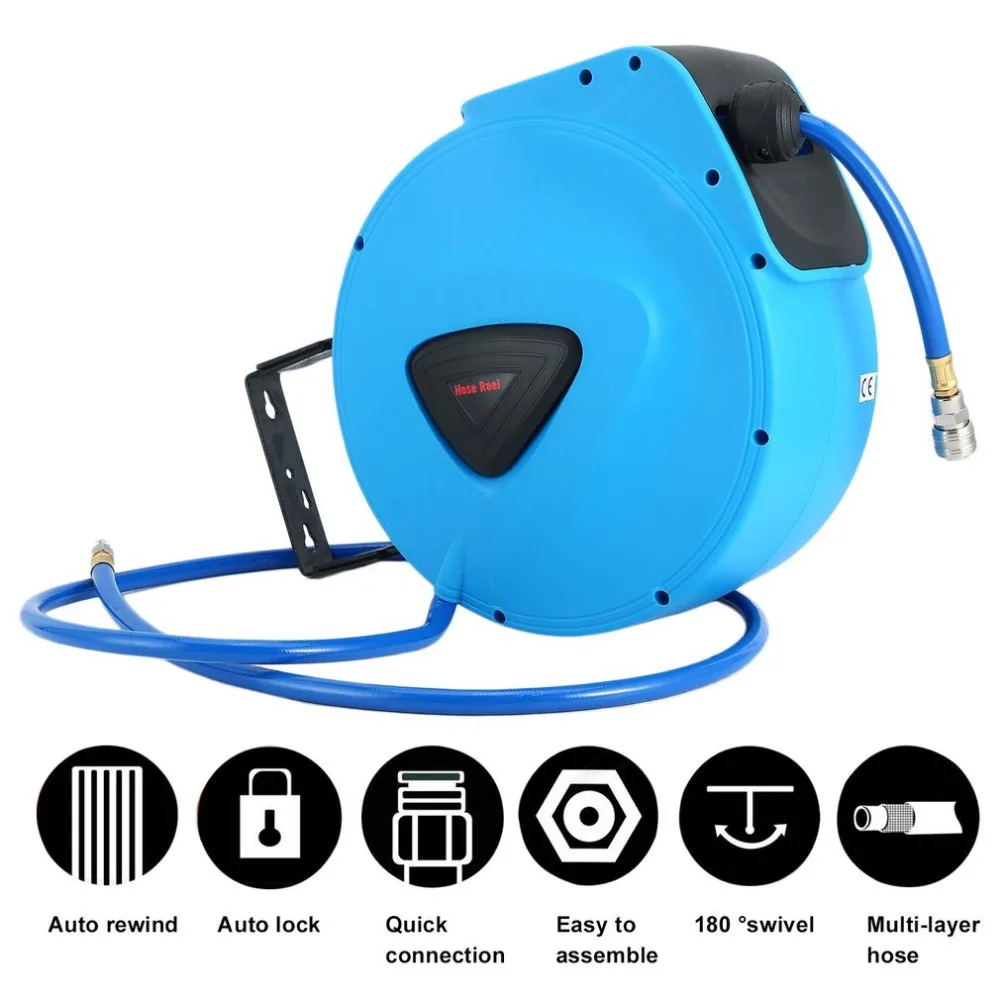 

Retractable Air Hose Reel With 1/4 NPT Quick Connector 20M 180 Degree Swivel Air Hose Wall Mounted Auto Rewind