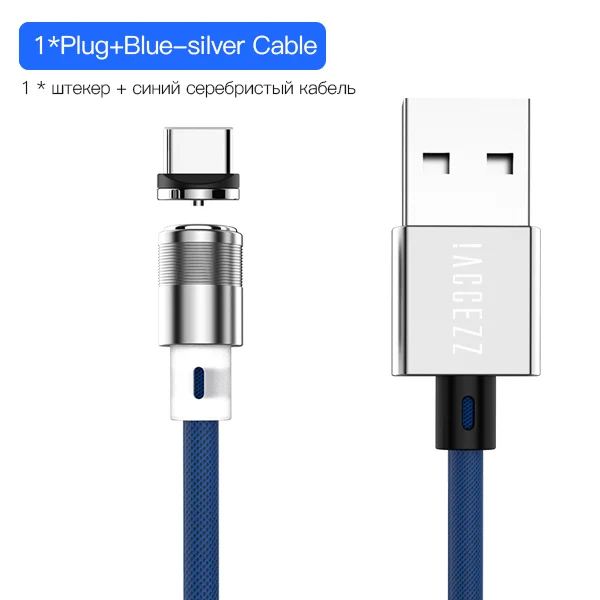 ACCEZZ Магнитный зарядный кабель 3 в 1 для iPhone X XS samsung S10 S9 Xiaomi Быстрая зарядка Micro usb type C 8 Pin светодиодный магнитный провод - Цвет: 1Blue Cable 1Plug