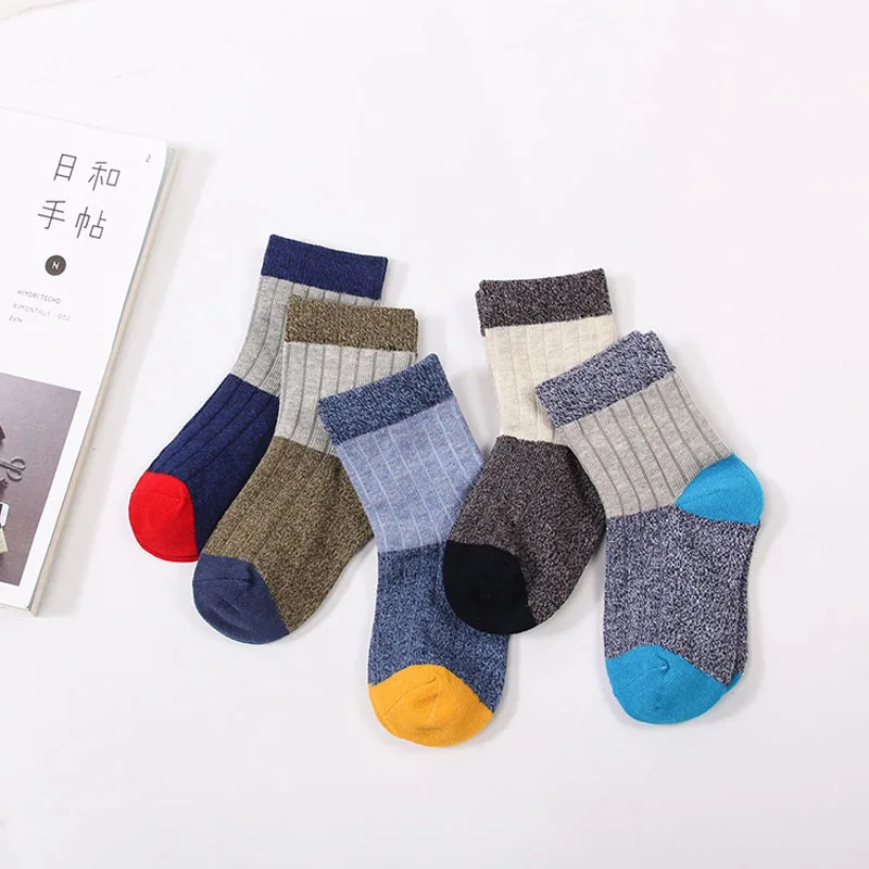 

5Pair/Lot Kid Striped Patchwork Socks 7 8 Children Soft Cotton Infant Seamless Non-slip Toddler Winter Warm Stripe Sock For Boys