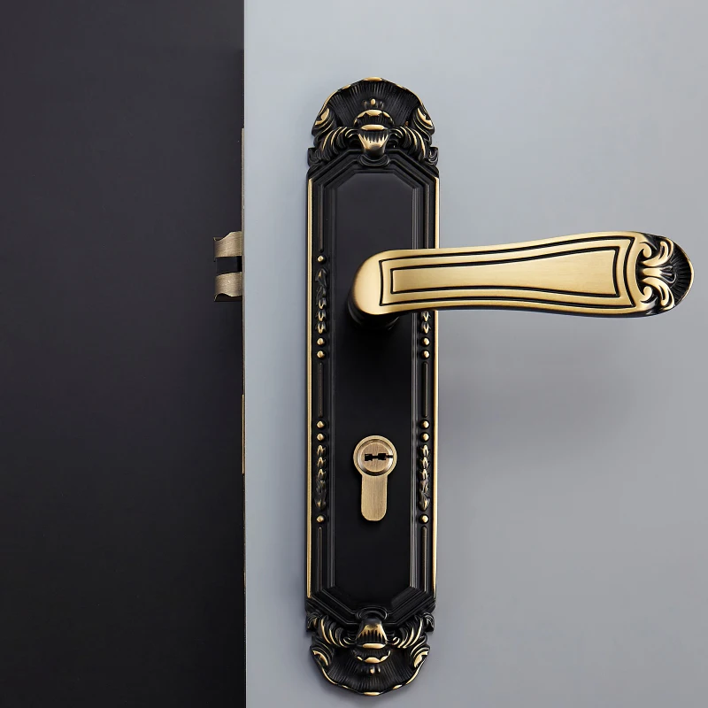  1Set European Brass Door Handle Lock Set Security Anti-theft Interior Door Lock Unequal Double Door - 33050918012