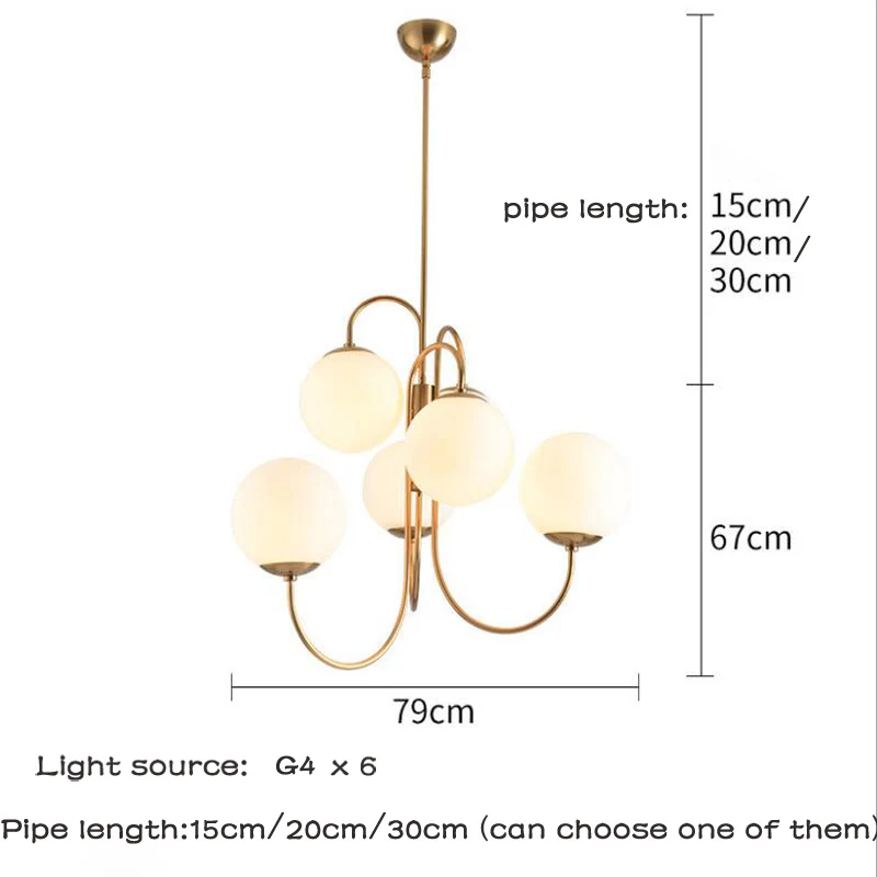 Современный скандинавский Золотой 6 светильник s стеклянный шар подвесной светильник молочно-белый столовая Бар Ресторан подвеска E27 светодиодный светильник