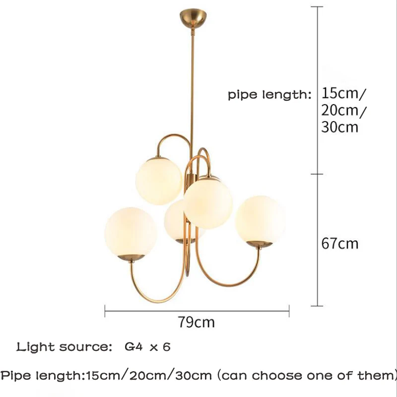  Modern Nordic Gold 6 Lights Glass Ball hanging Pendant Light Lamp Milk White Dining Room Bar Restau - 32857185583