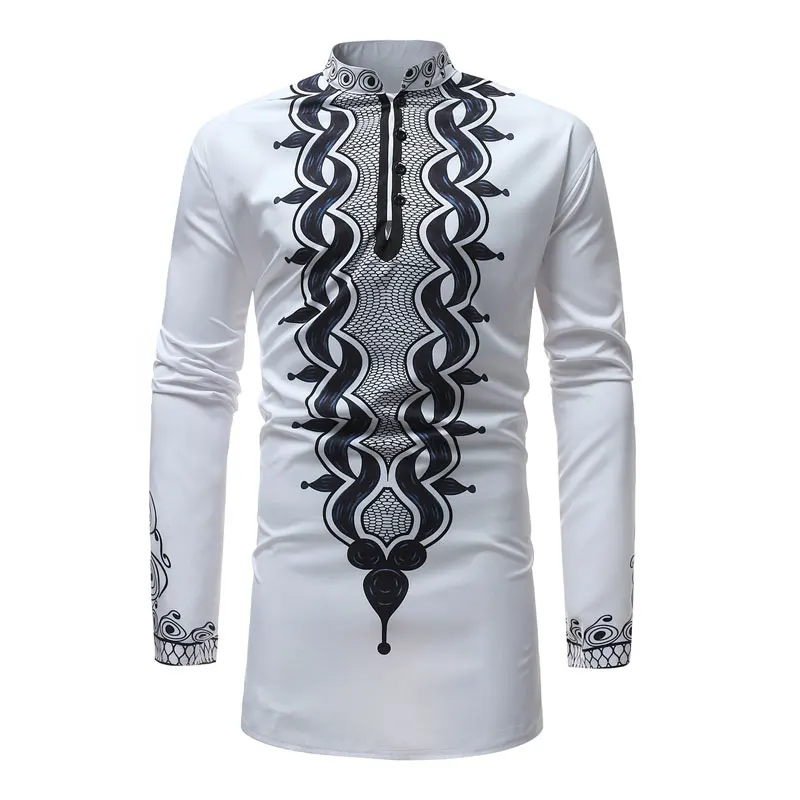 Mens African Dashiki Dress Shirt 2018 Brand New Traditional Dashiki Maxi Man Shirt Men Slim Fit Long Sleeve Shirts Chemise Homme