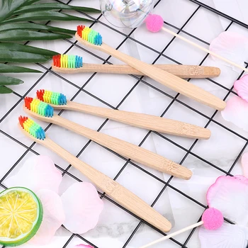 

1PC/5PC Wooden Rainbow Bamboo Soft Bristle Head Toothbrush Environment Toothbrush Oral Care