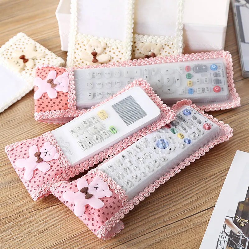 

Bear Fabric Lace TV Air Conditioning Remote Control Bow Cover Dust Bag Case SKD88