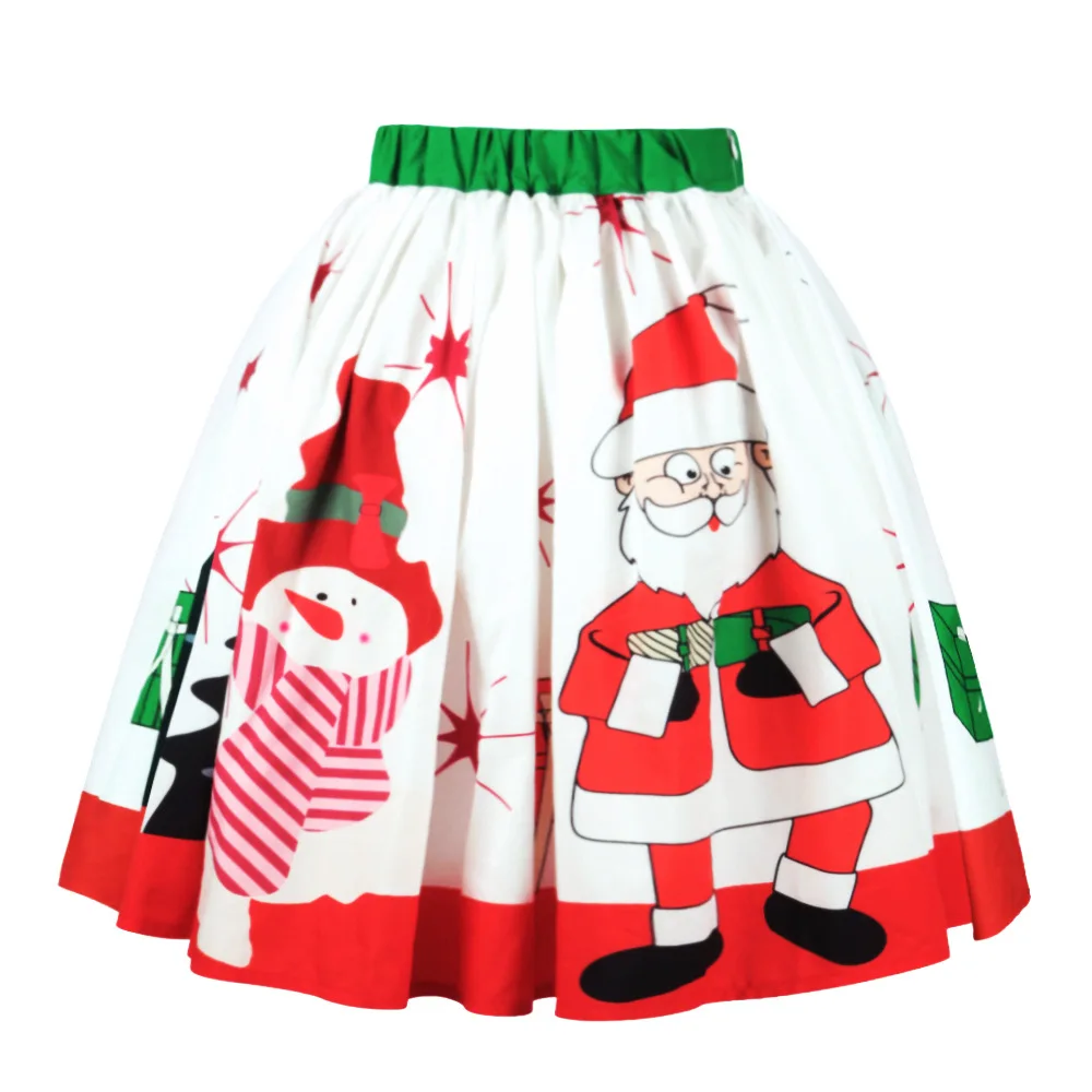 Для женщин Высокая талия короткая юбка Рождество Санта Клаус Лось Олень печати юбки для