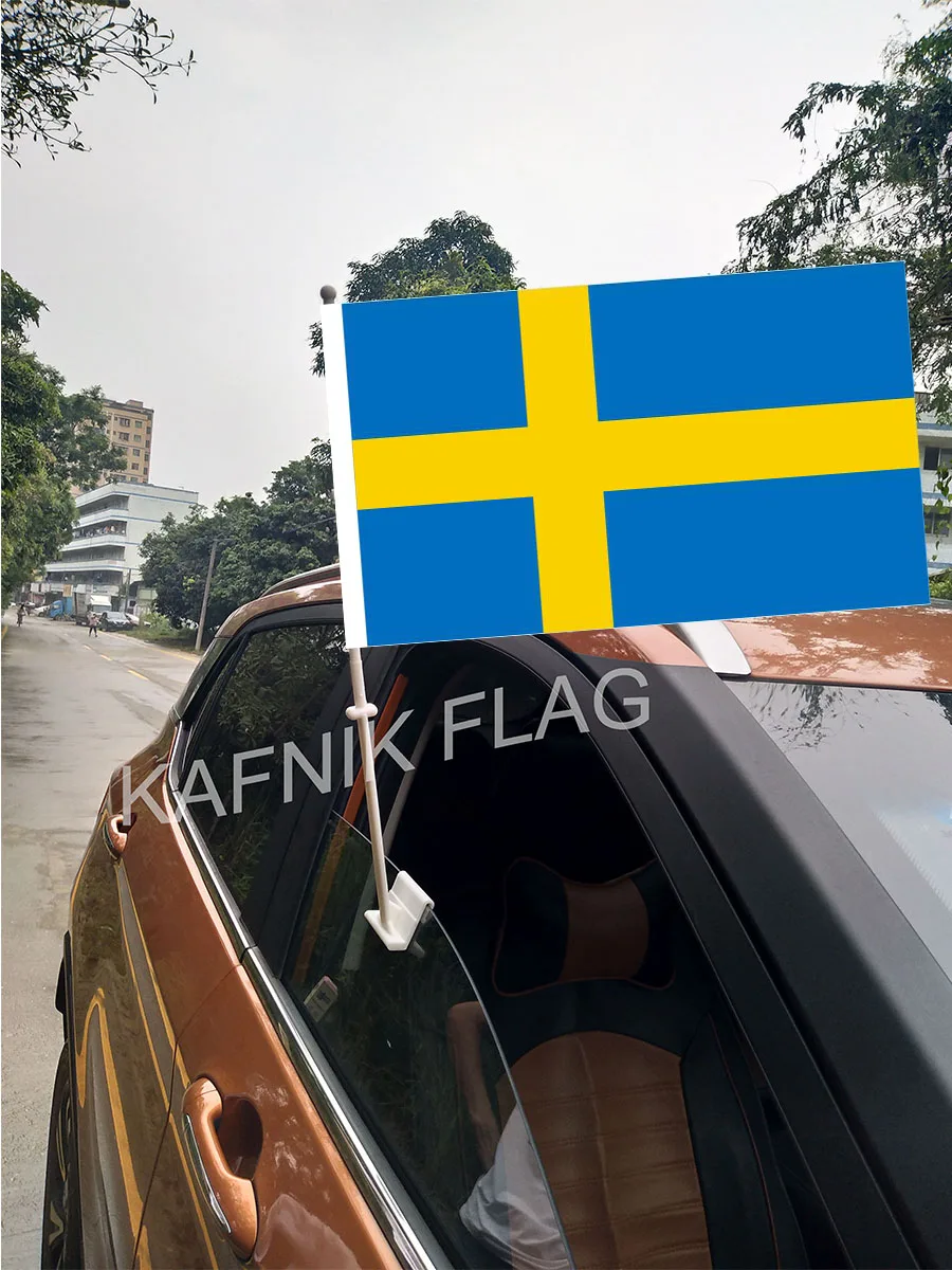 

KAFNIK,30*45CM Sweden Window Car Flags and Banners Countries World Custom Flags with 43/52cm flagpole for car decoration