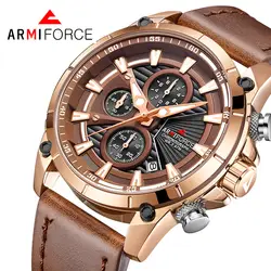 ARMIFORCE Топ Элитный бренд Для мужчин Мода Дата кварцевые часы человек Водонепроницаемый кожаные спортивные часы Для мужчин досуг часы Relogio