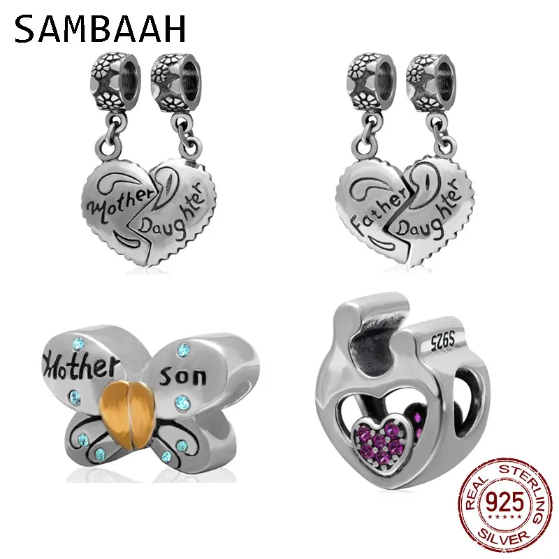 

Sambaah Dangle Mother Daughter and Son Heart Charms 925 Sterling Silver Mother Child Love Beads fit Pandora Family Bracelet