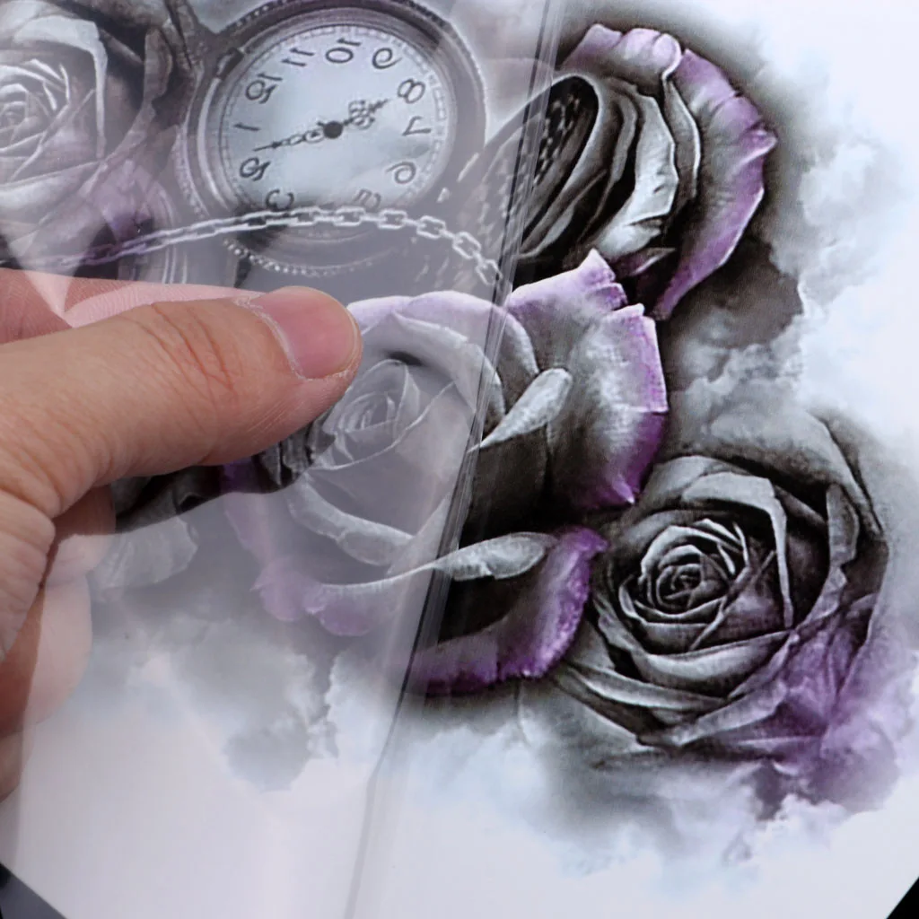 2Pcs Full Arm Waterproof Floral Arm Temporary Tattoos Stickers Tiger Rose Sticker Eyes Clock Tattoo Accessories Set of 2 Sheets