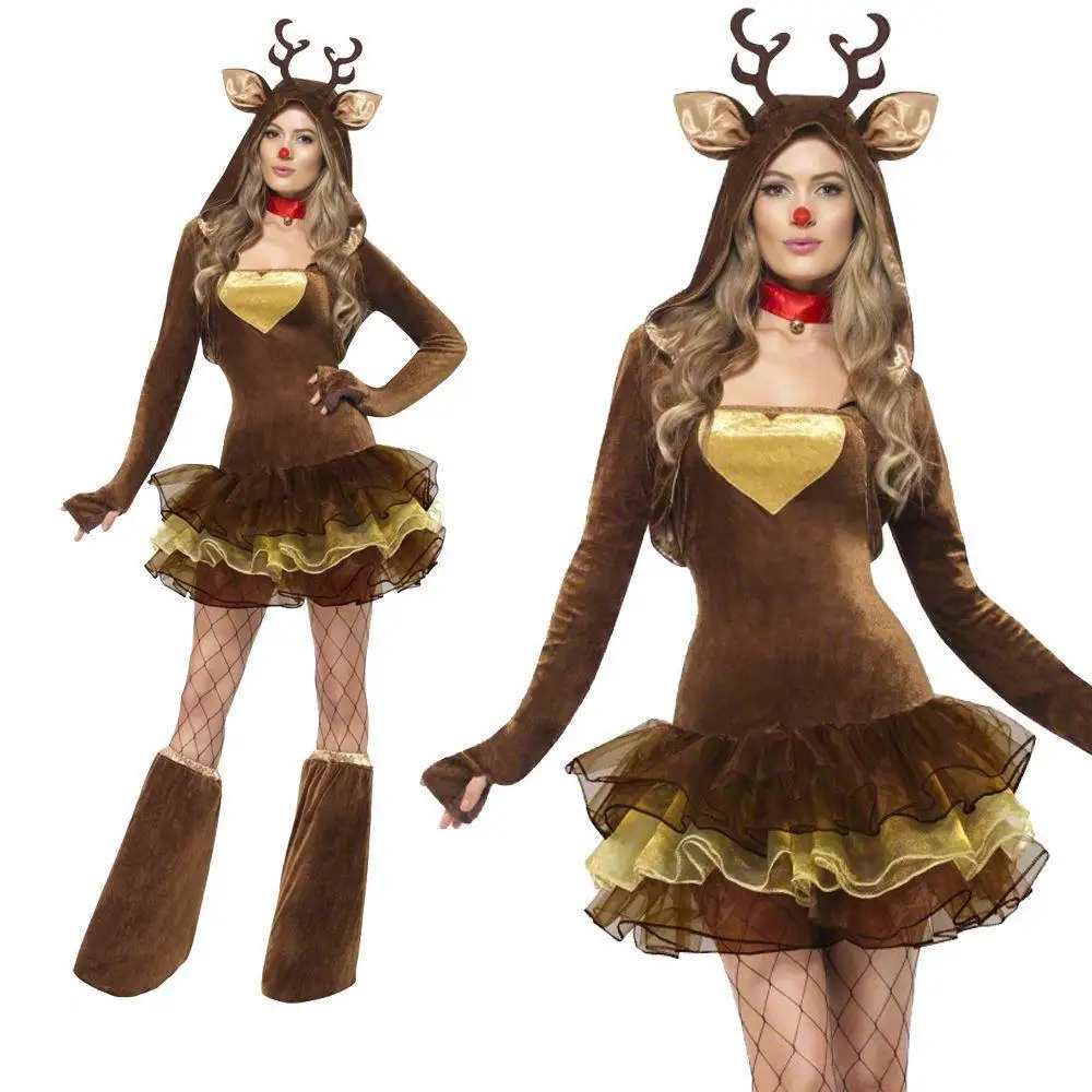 

Adult Santa Reindeer Cos Women Christmas Jumpsuit Cosplay Costumes Japanese and Korean Christmas Halloween Cosplay Costumes