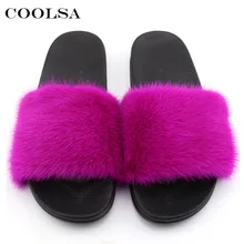 

Coolsa Summer Women Mink Slippers Real Mink Fur Slides PVC Flat Rubber Female Outdoor Flip Flop Handmade Fashion Furry Fur Shoes