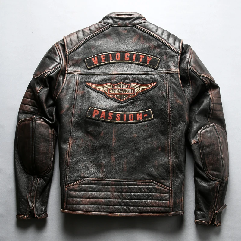 

2019 New Men Genuine Motorcycle Leather Jacket 3D Embroidery Calf cowhide real leather jacket Plus Size 5XL Bomber Biker jacket