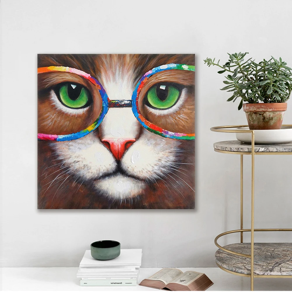 Billige HDARTISAN Wand Kunst Bild Tier Katze Mit Brille Gedruckt Leinwand Malerei Für Wohnzimmer Home Decor Kein Rahmen