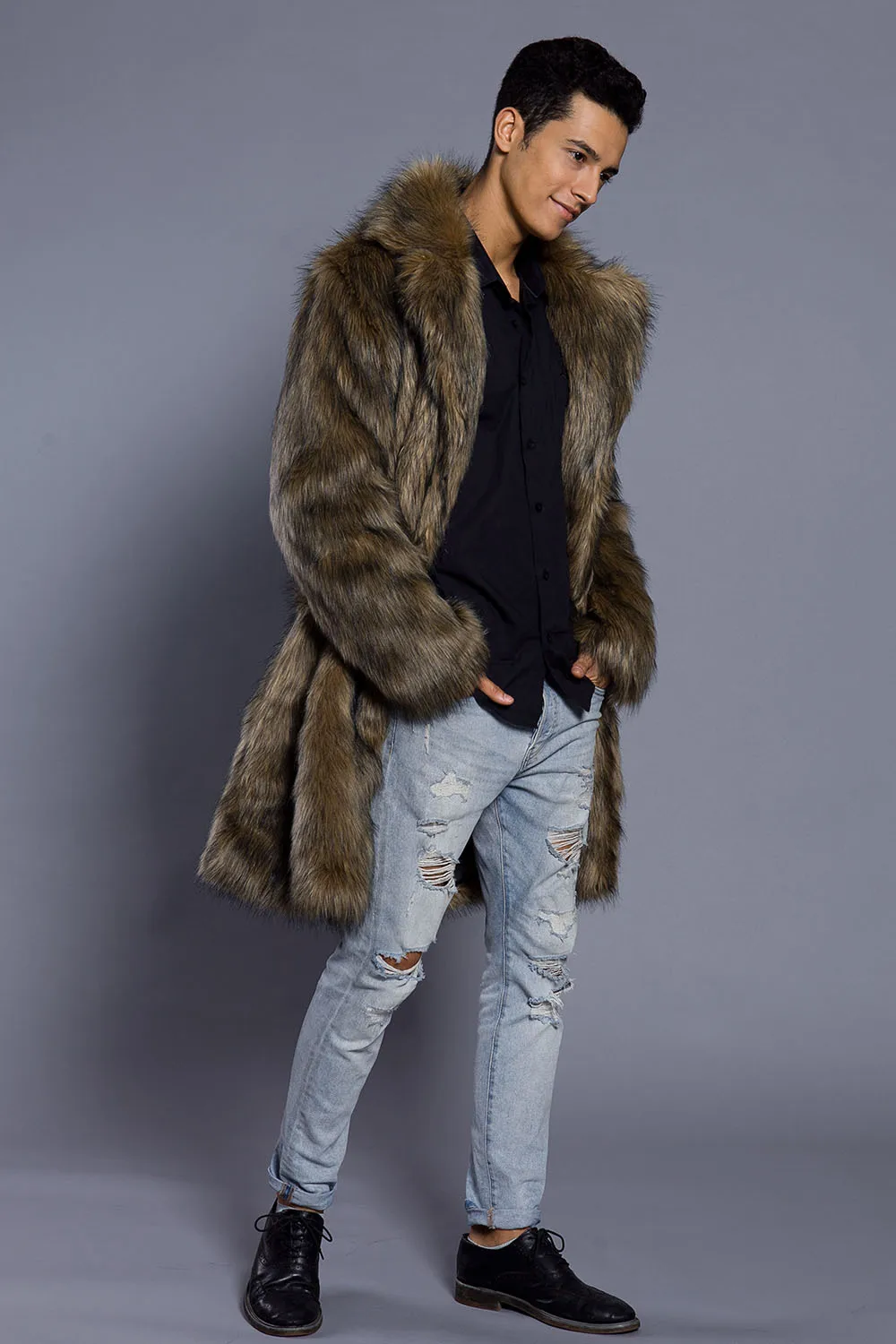 Мужские пальто из искусственного меха модная зимняя верхняя одежда с искусственным лисьим мехом Длинные куртки меховые пальто больших размеров мужские утепленные пальто
