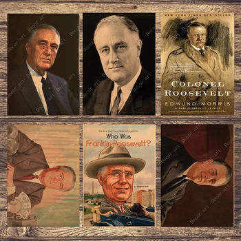 

America President Franklin Roosevelt Canvas Painting Vintage Wall Pictures Kraft Poster Coated Wall Sticker Home Decoration Gift