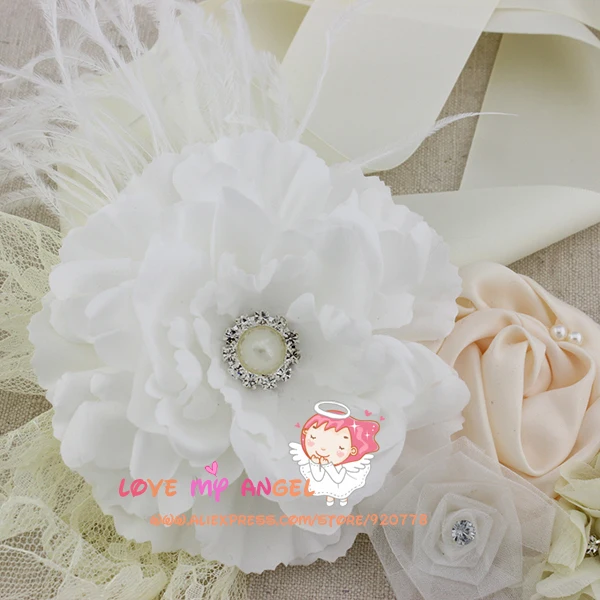 1 stücke Weiß elfenbein blume Schärpe pfingstrose blume schärpe Hochzeit Schärpe Baby Mädchen Schärpe Fotografie Requisiten